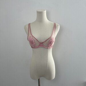 Fleur Du Mal X Marilyn Monroe Pink Mesh Beaded Appliqué Bra  | Women’s Size 34B